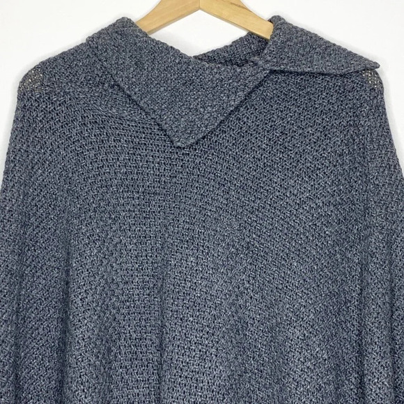 NWT Coldwater Creek Gray Knit Sweater Poncho Wool Blend Fringe One Size Boho - Picture 2 of 10